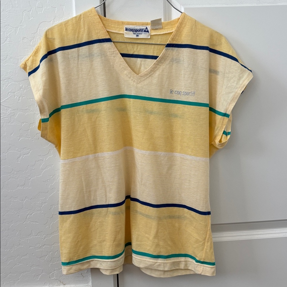 VTG Le Coq Sportif Women’s V-neck Yellow Stripe Tee